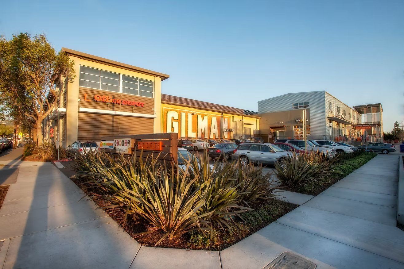 The Gilman District mural and streetscape with Office Depot